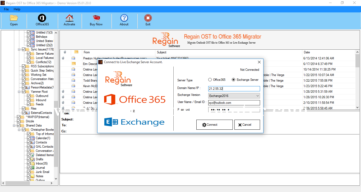 Regain OST to Office 365 Migrator Screenshots